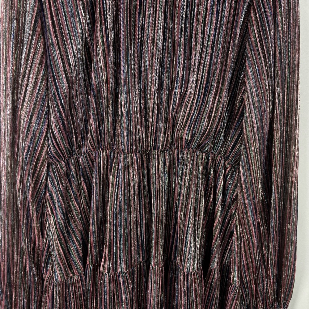 NWT O.P.T Women’s Metallic Striped Ruffle Long Sleeve Smock Neck Party Dress, XL - Picture 7 of 15